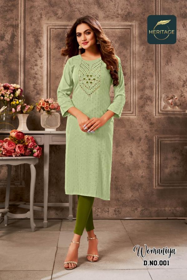 Heritage Womaniya Rayon Designer embroidery Kurti Collection